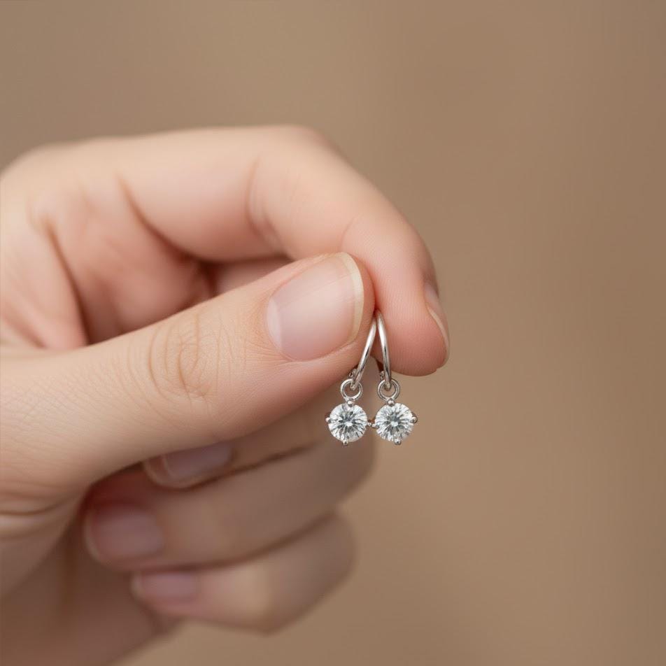 CZ Gem Dangle Hoop Earring