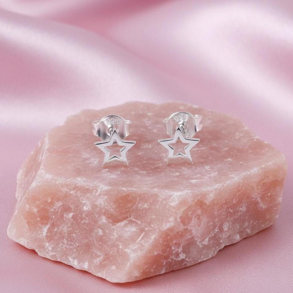Sterling Silver Small Open Star Stud Earrings