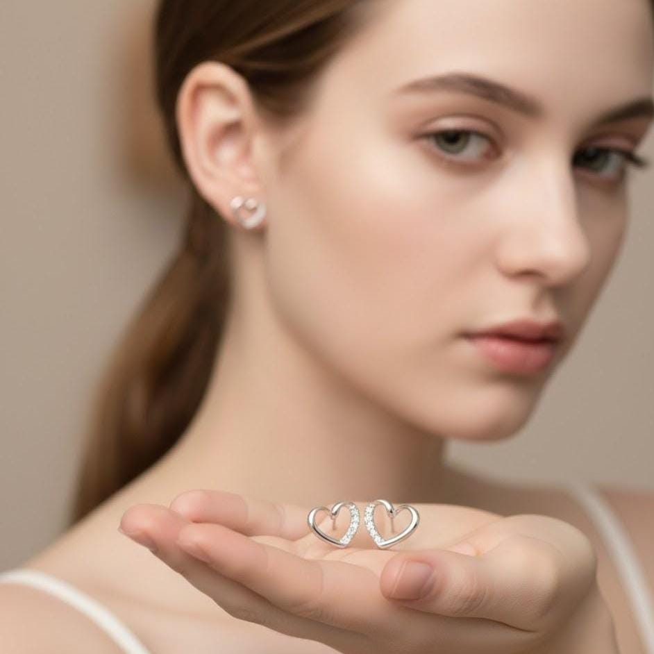 Sterling Silver Crystal Heart Stud Earrings