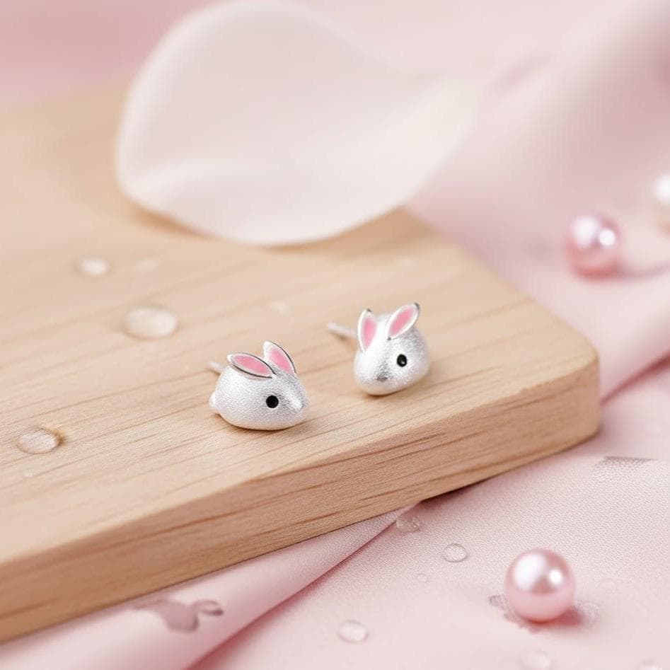 Sterling Silver Rabbit Stud Earrings - Bunny Jewelry