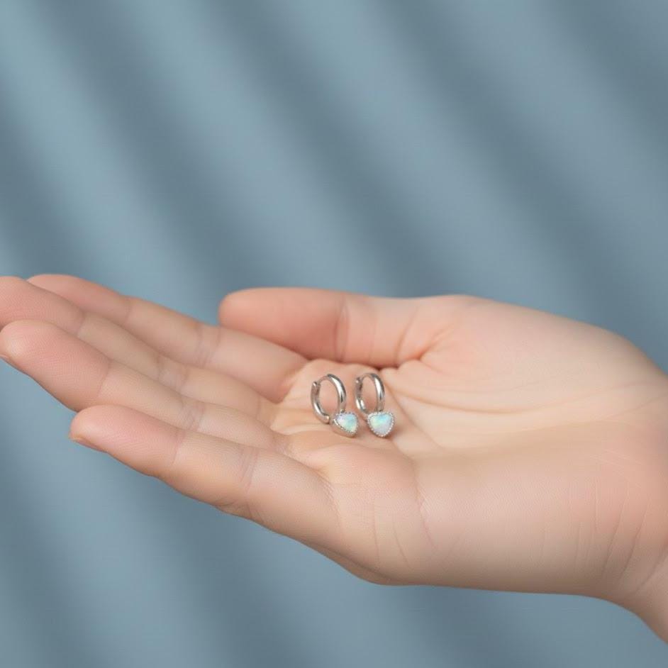 Sterling Silver Moonstone Heart Hoop Earrings
