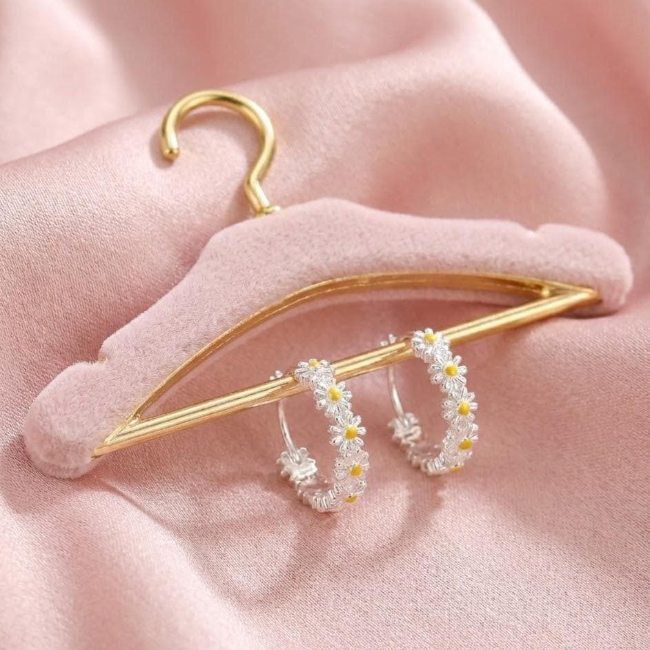 Sterling Silver Daisy Hoop Earrings | Dainty Flower Earrings