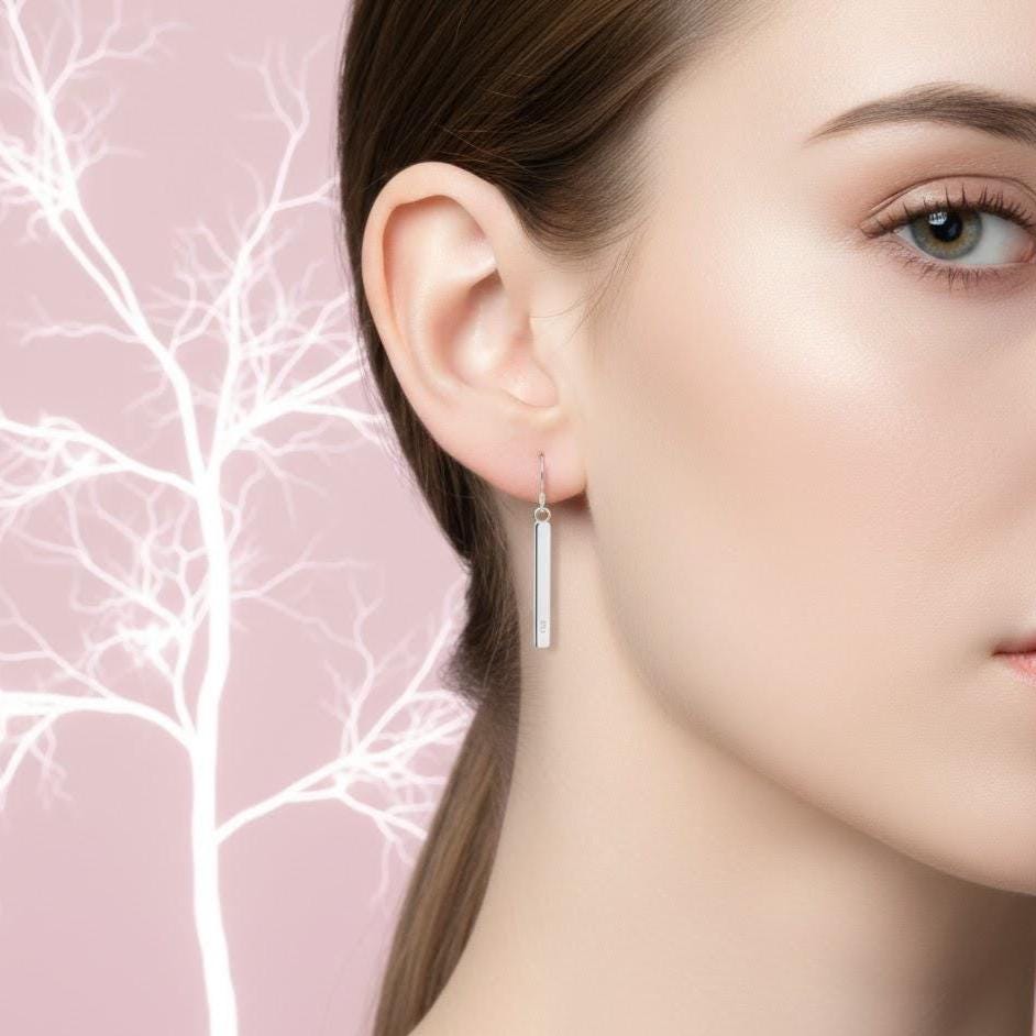 Sterling Silver Filled Long Bar Drop Dangle Earrings