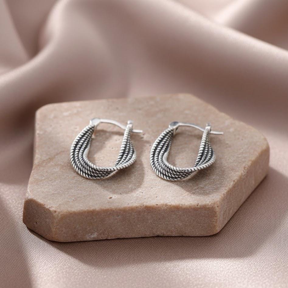 Sterling Silver Twisted Hoop Earrings