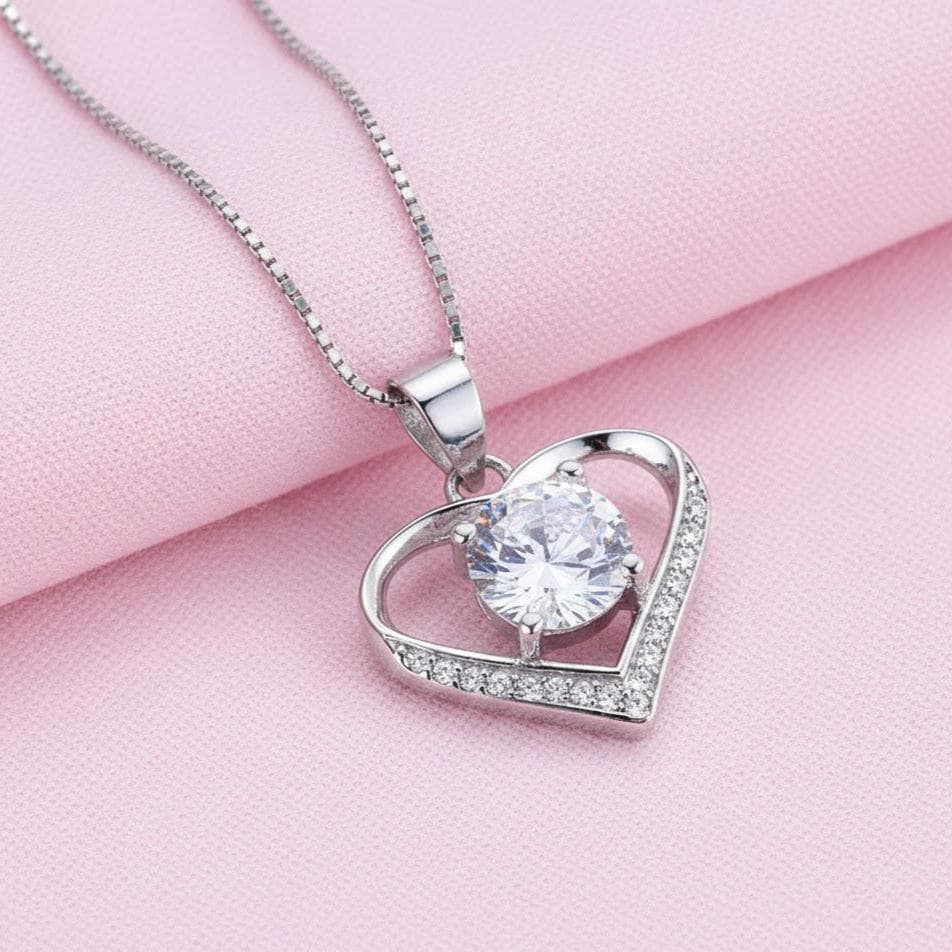 Sterling Silver Crystal Love Heart Pendant Necklace