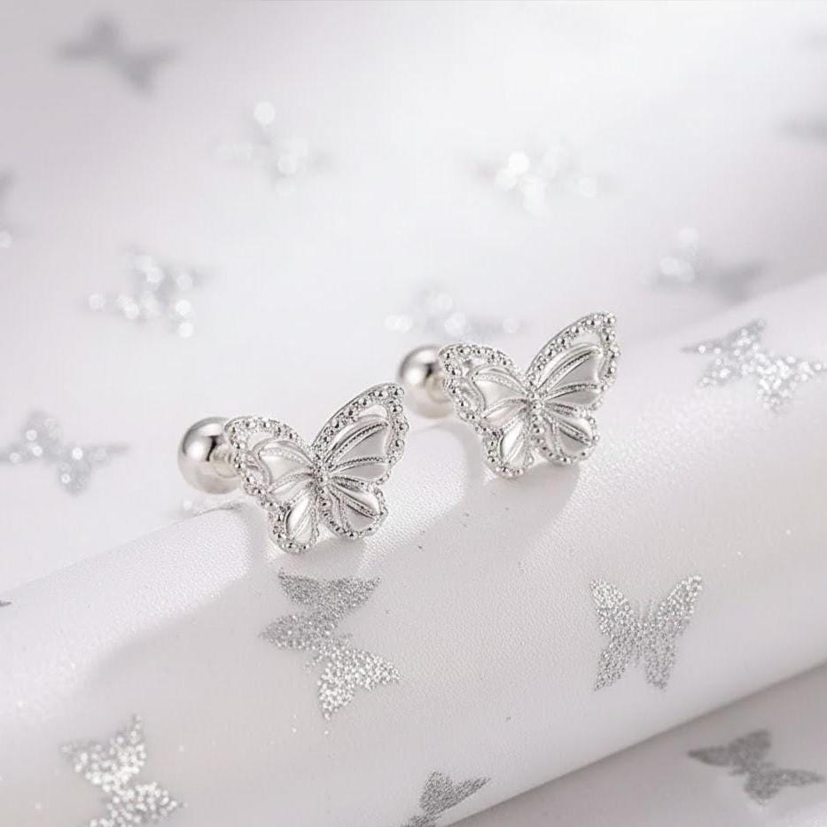 Sterling Silver Butterfly Stud Earrings – Dainty Minimalist Earrings for Women
