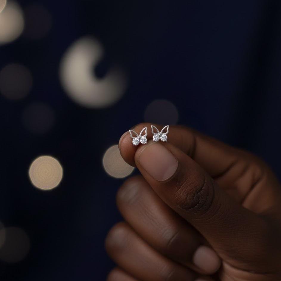 Sterling Silver Tiny Butterfly Stud Earrings