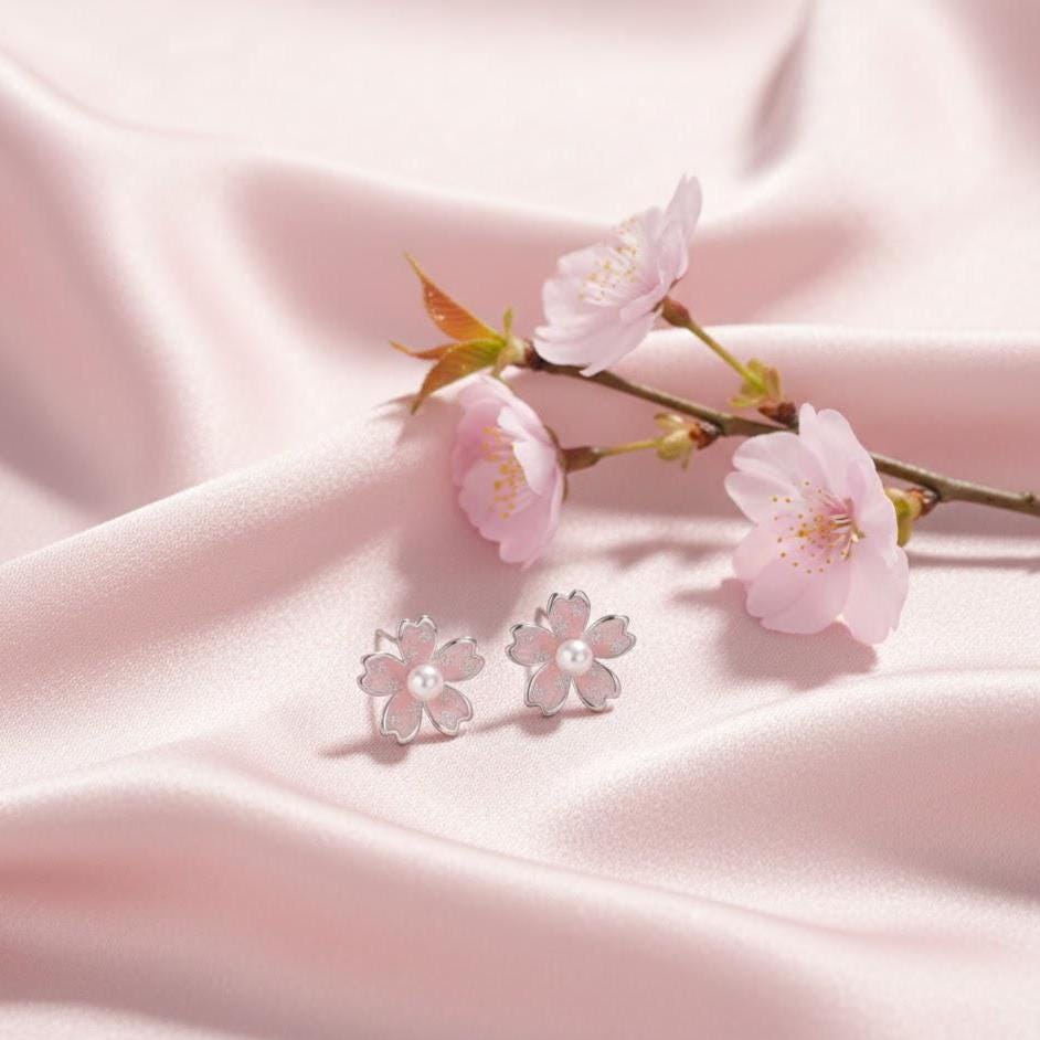 Sterling Silver Pearl Flower Stud Earrings