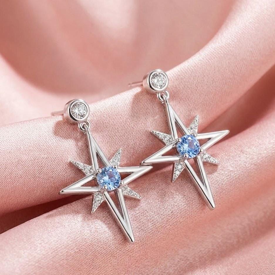 Shiny Sterling Silver Star Stud Earrings