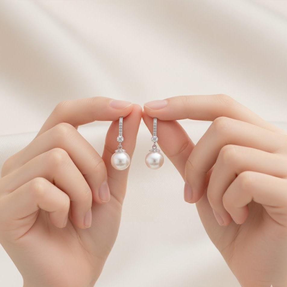 Sterling Silver Crystal Pearl Drop Hook Earrings