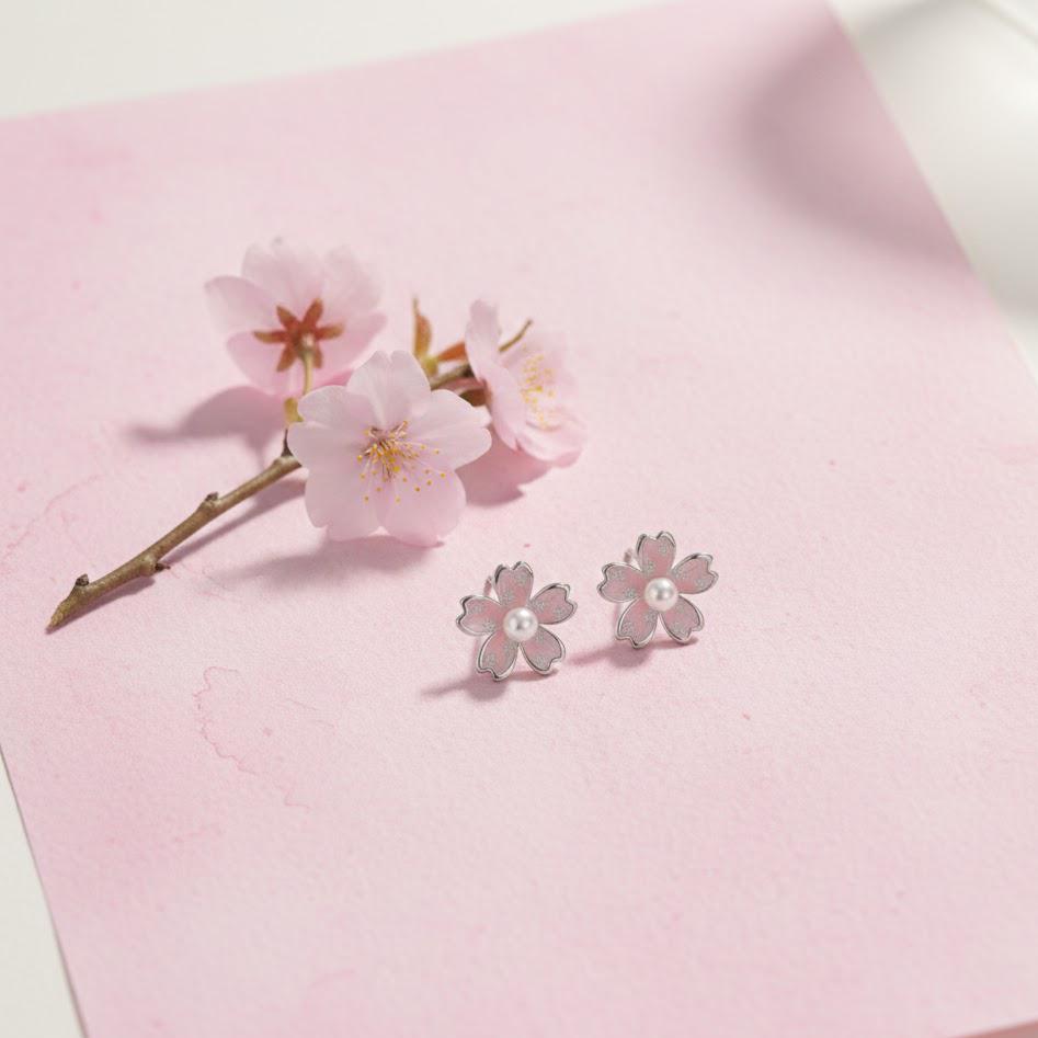 Sterling Silver Pearl Flower Stud Earrings