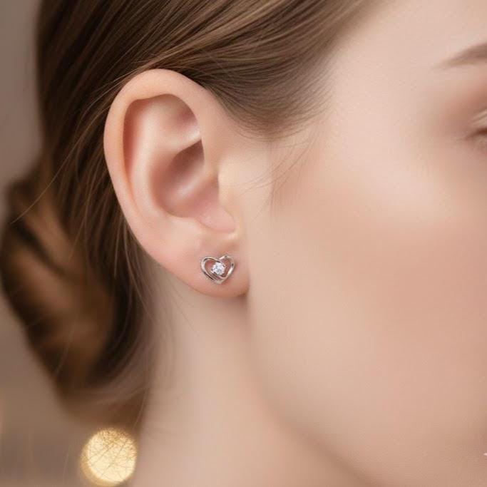 Sterling Silver Heart Swirl Stone Stud Earrings