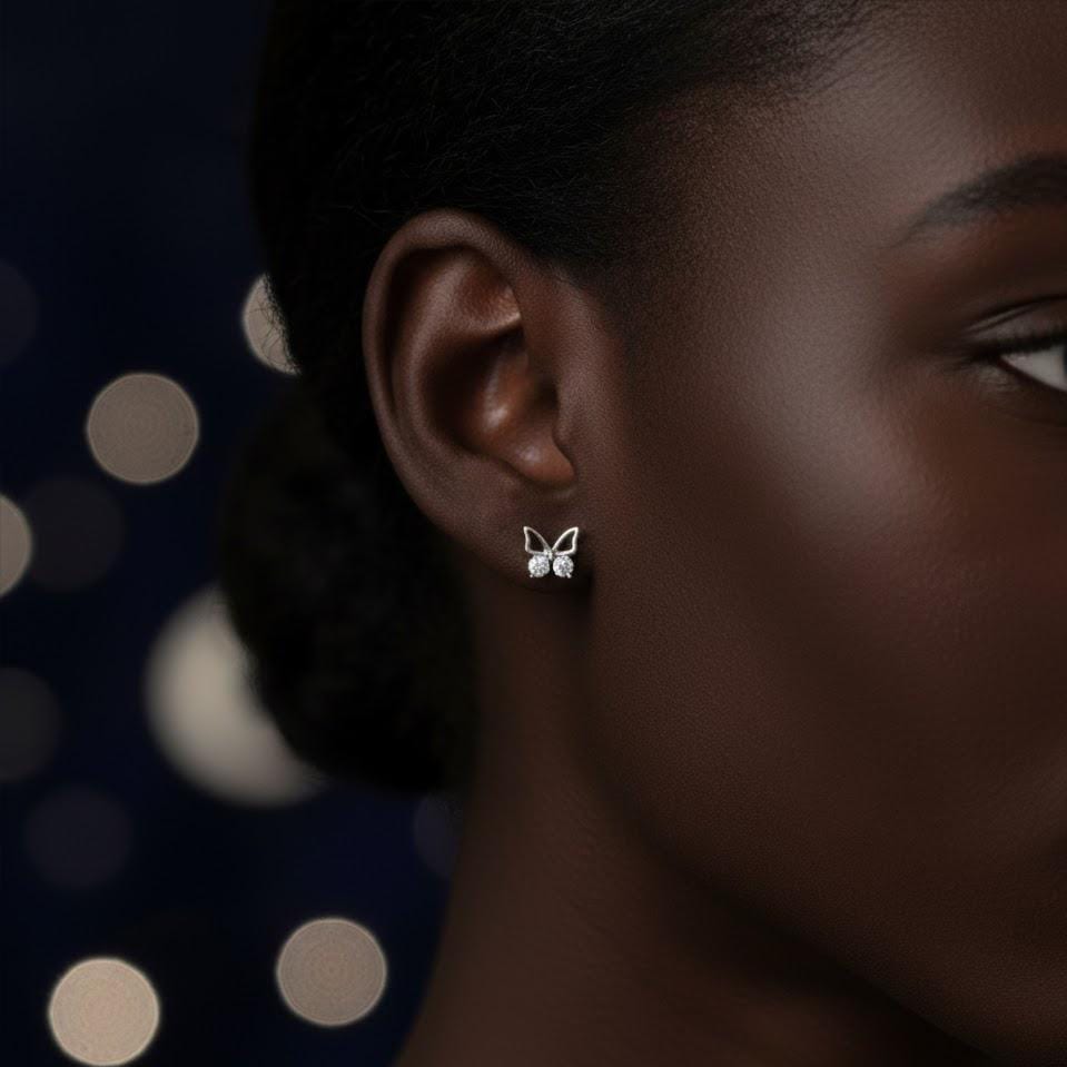 Sterling Silver Tiny Butterfly Stud Earrings