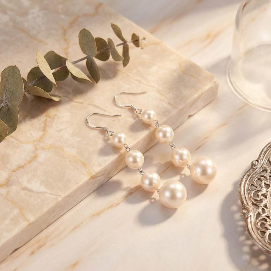 Sterling Silver 4 Pearl Drop Dangle Hook Earrings