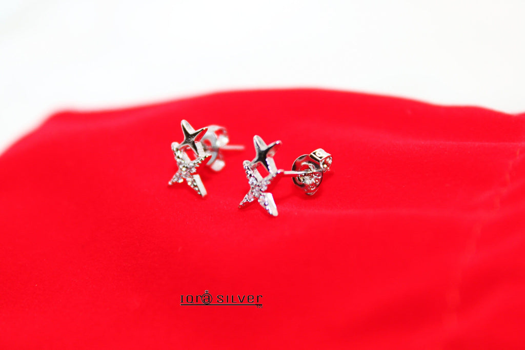 Sterling Silver Double Star Stud Earrings: Celestial Jewelry Gift