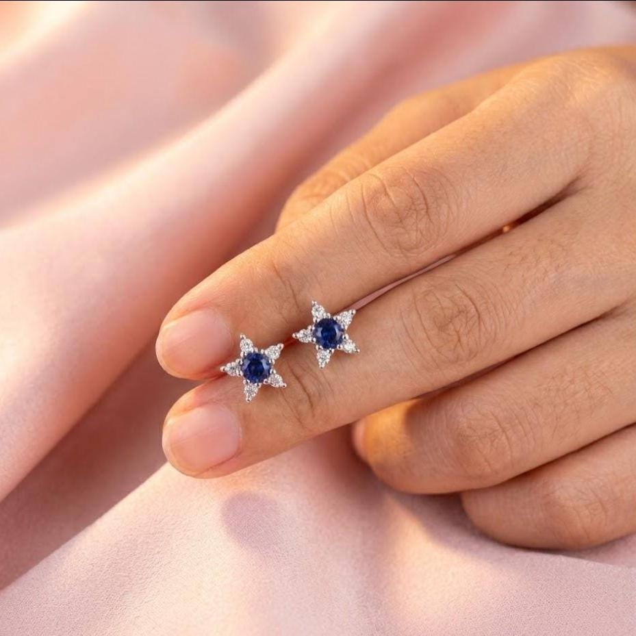 Sterling Silver Pentagram Star Stud Earrings