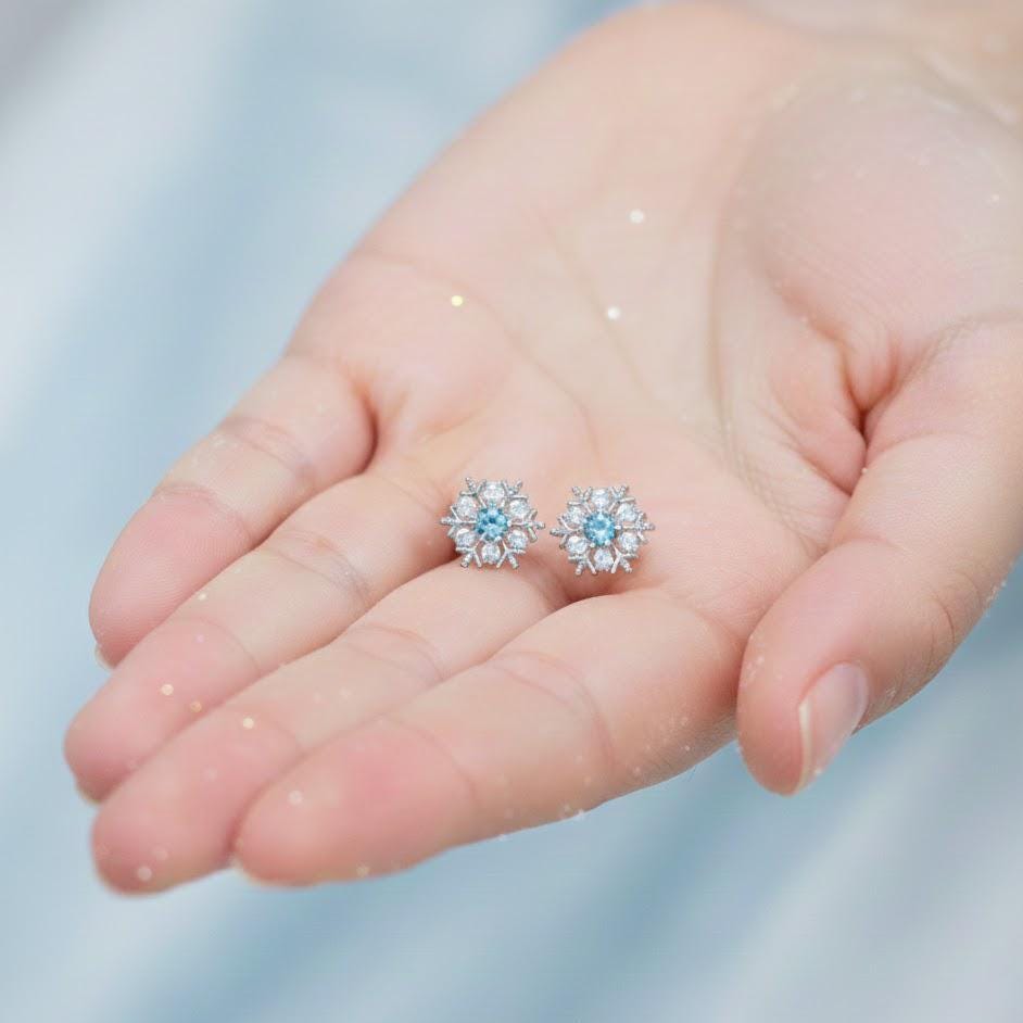 Sterling Silver Christmas Crystal Snowflake Stud Earrings