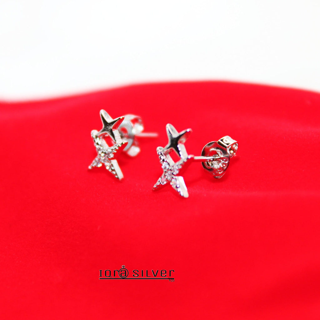 Sterling Silver Double Star Stud Earrings: Celestial Jewelry Gift