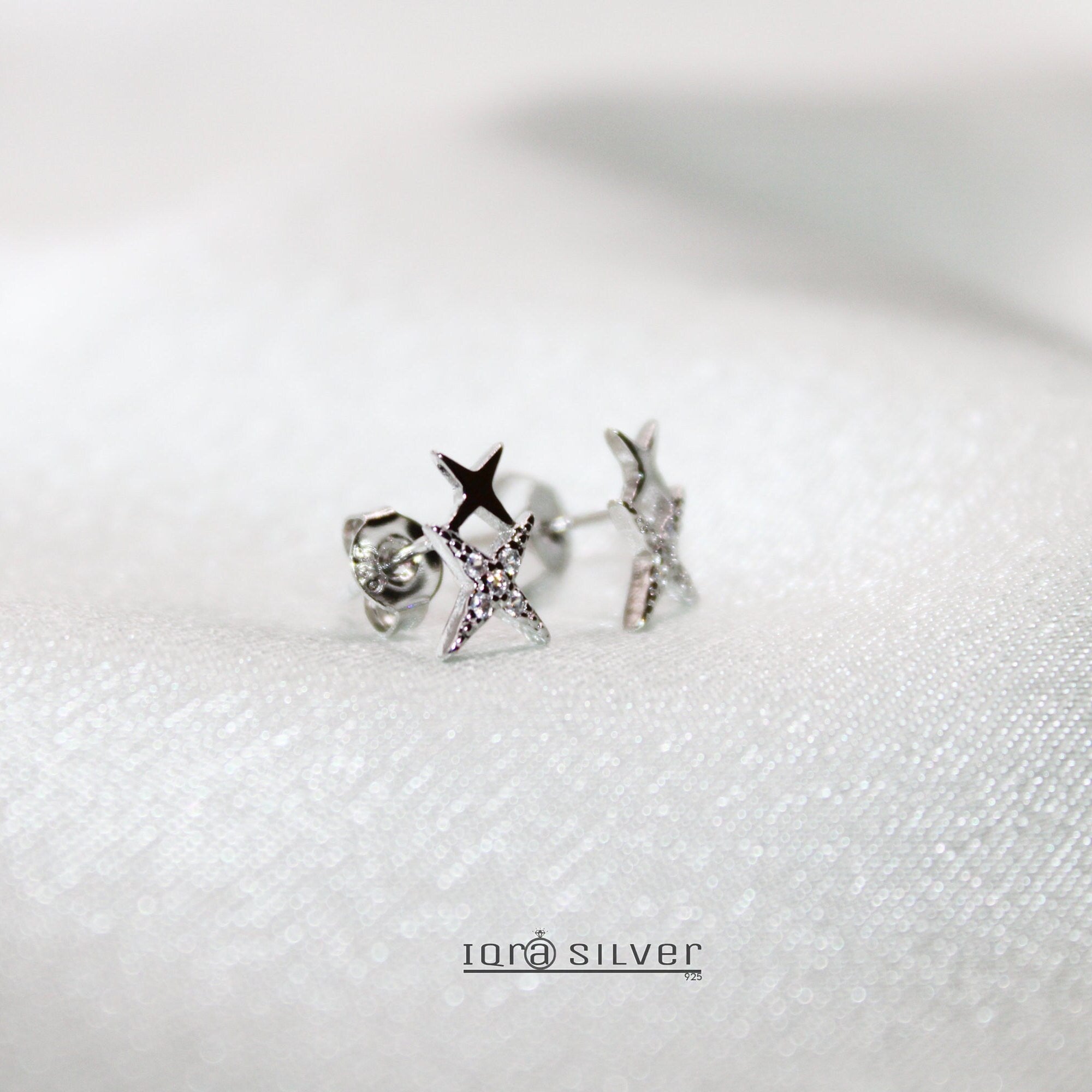 Sterling Silver Double Star Stud Earrings: Celestial Jewelry Gift