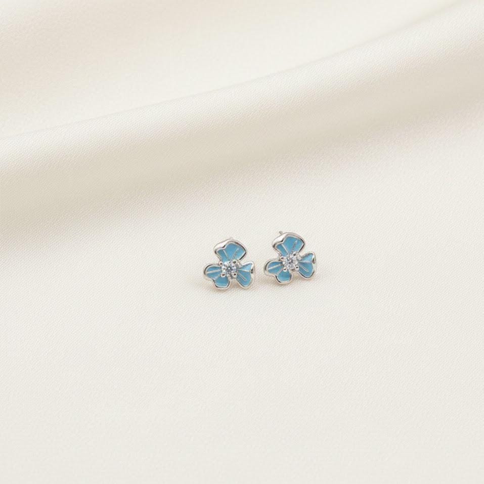 Sterling Silver Blue Iris Flower Stud Earrings