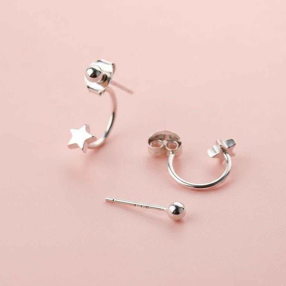 Sterling Silver Star Bead Drop Stud Earrings