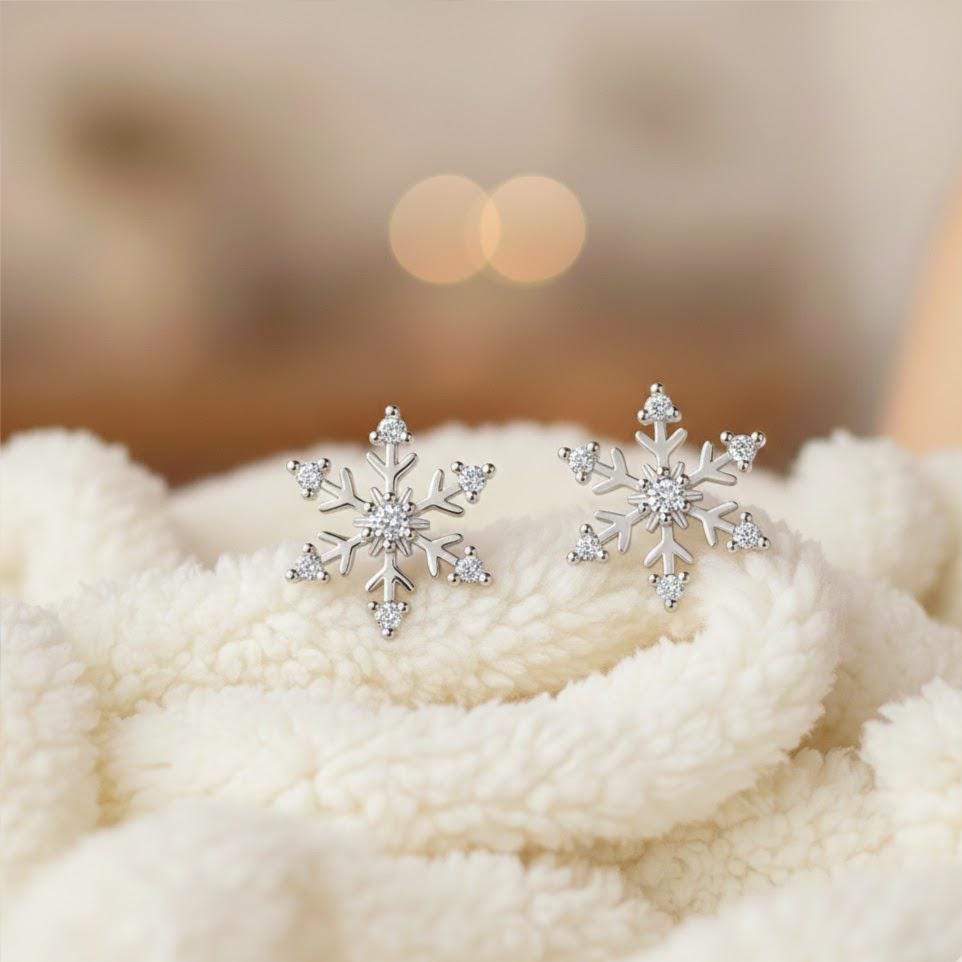Sterling Silver Snowflake Stud Earrings: Winter Jewelry Gift