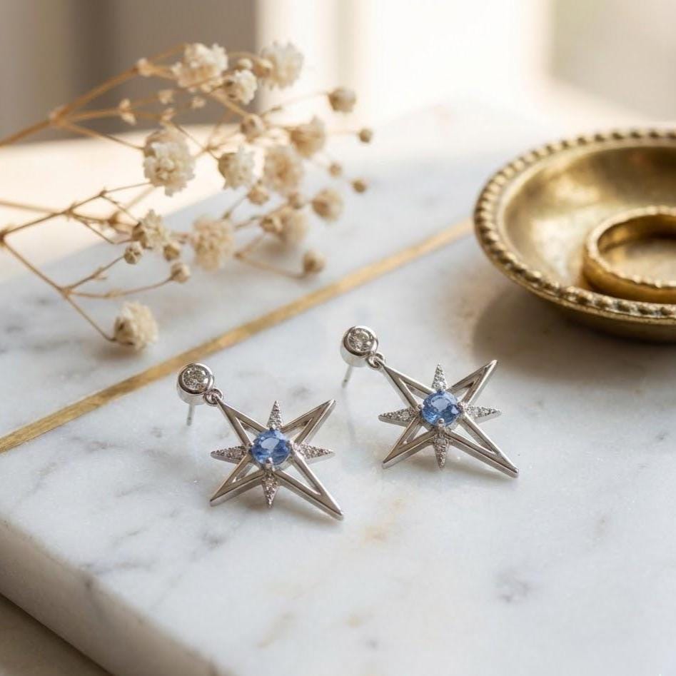 Shiny Sterling Silver Star Stud Earrings