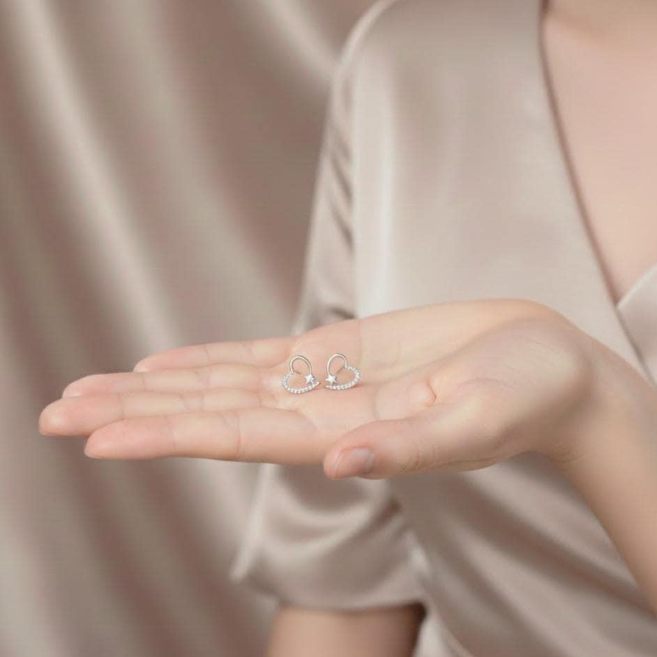 Sterling Silver Crystal Heart & Star Stud Earrings