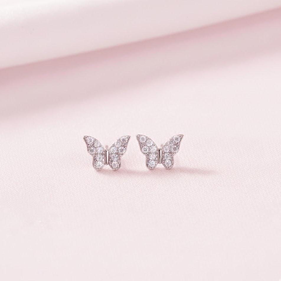 Sterling Silver Crystal Butterfly Stud Earrings