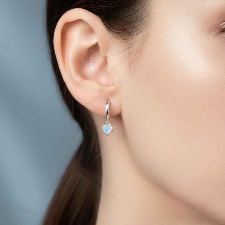 Sterling Silver Moonstone Heart Hoop Earrings