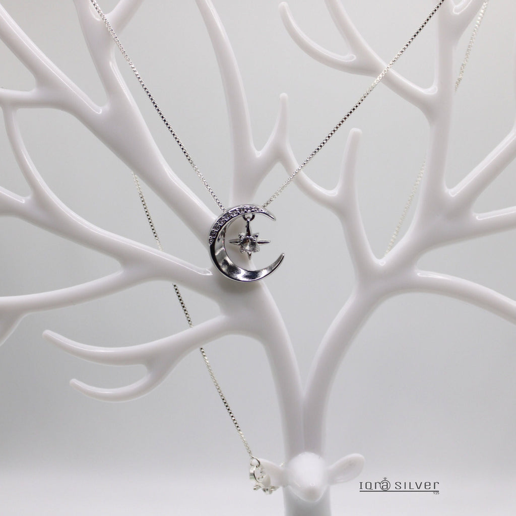 Sterling Silver Moon Star Pendant Necklace: Celestial Jewelry Gift