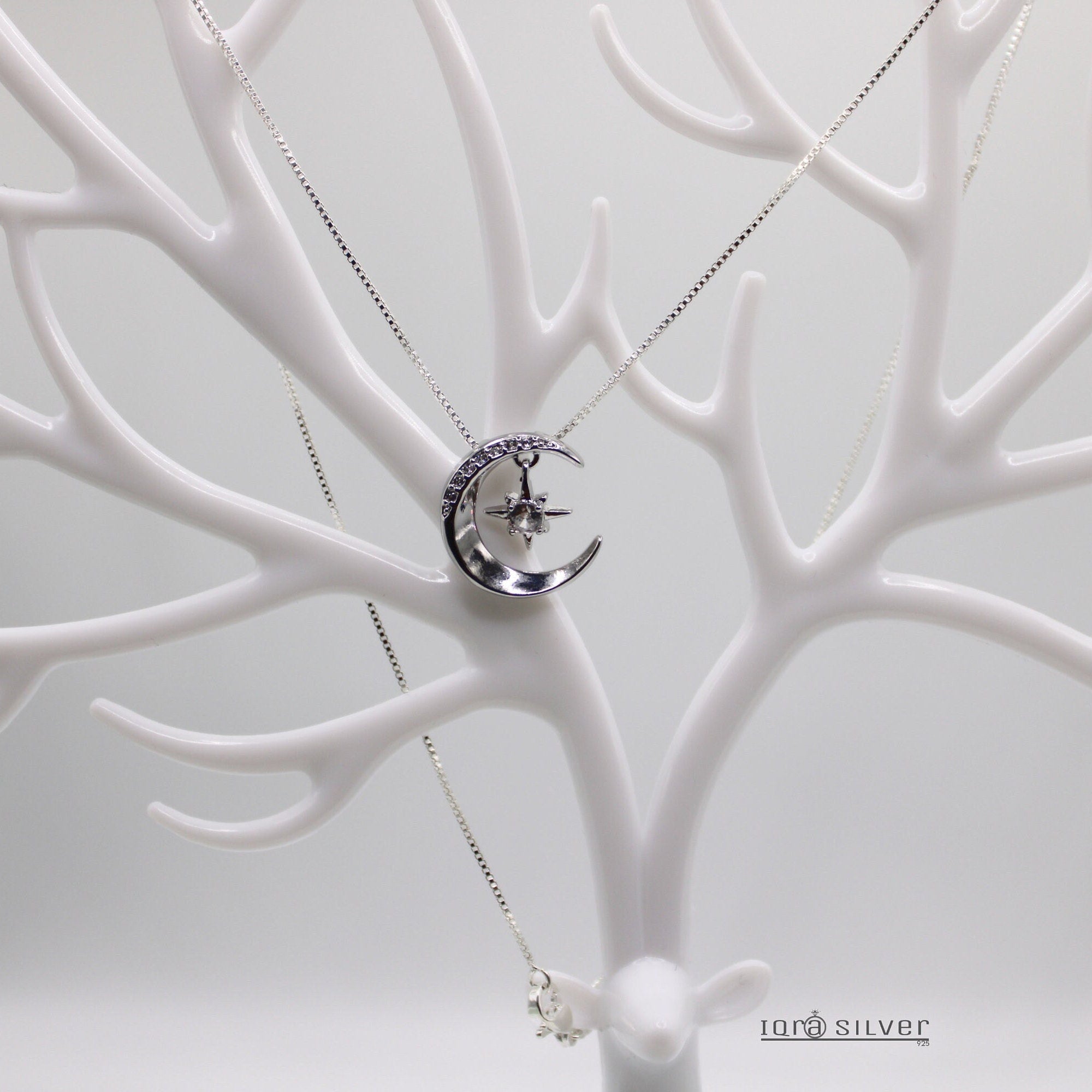 Sterling Silver Moon Star Pendant Necklace: Celestial Jewelry Gift