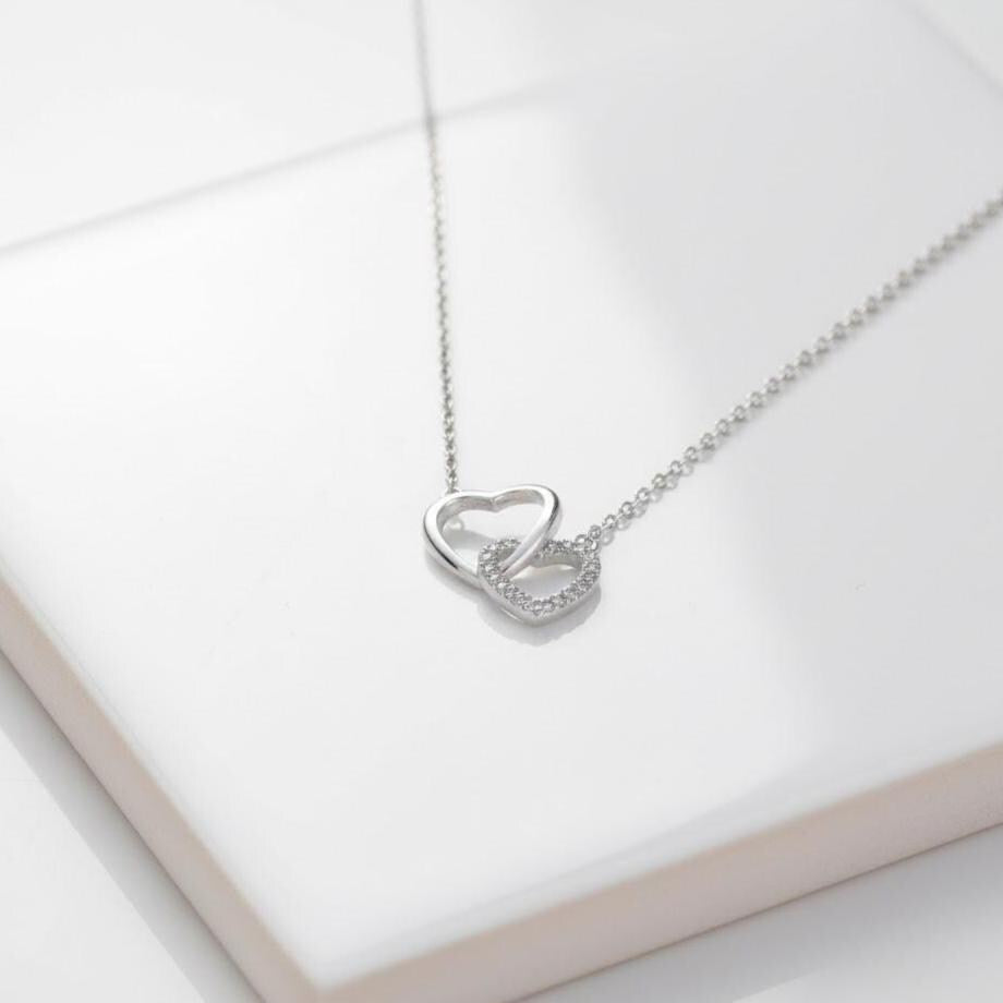 Sterling Silver Crystal Heart Necklace | Linked Pendant