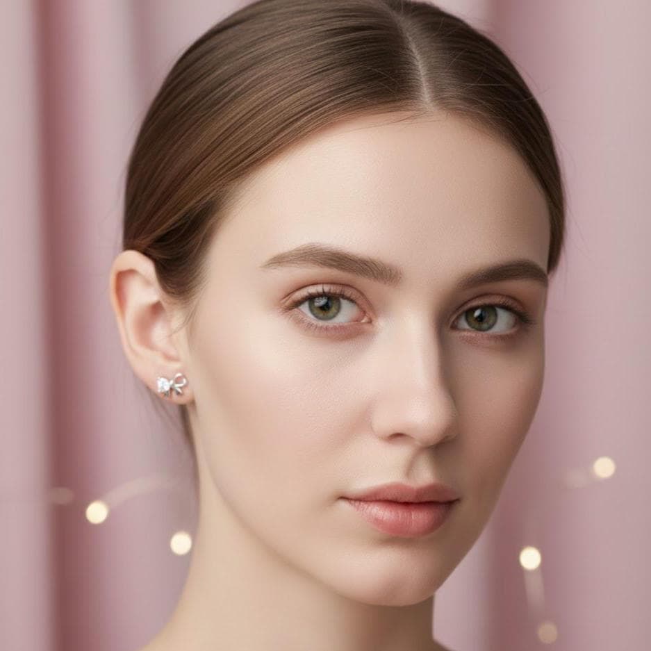 Sterling Silver Crystal Bow Stud Earrings