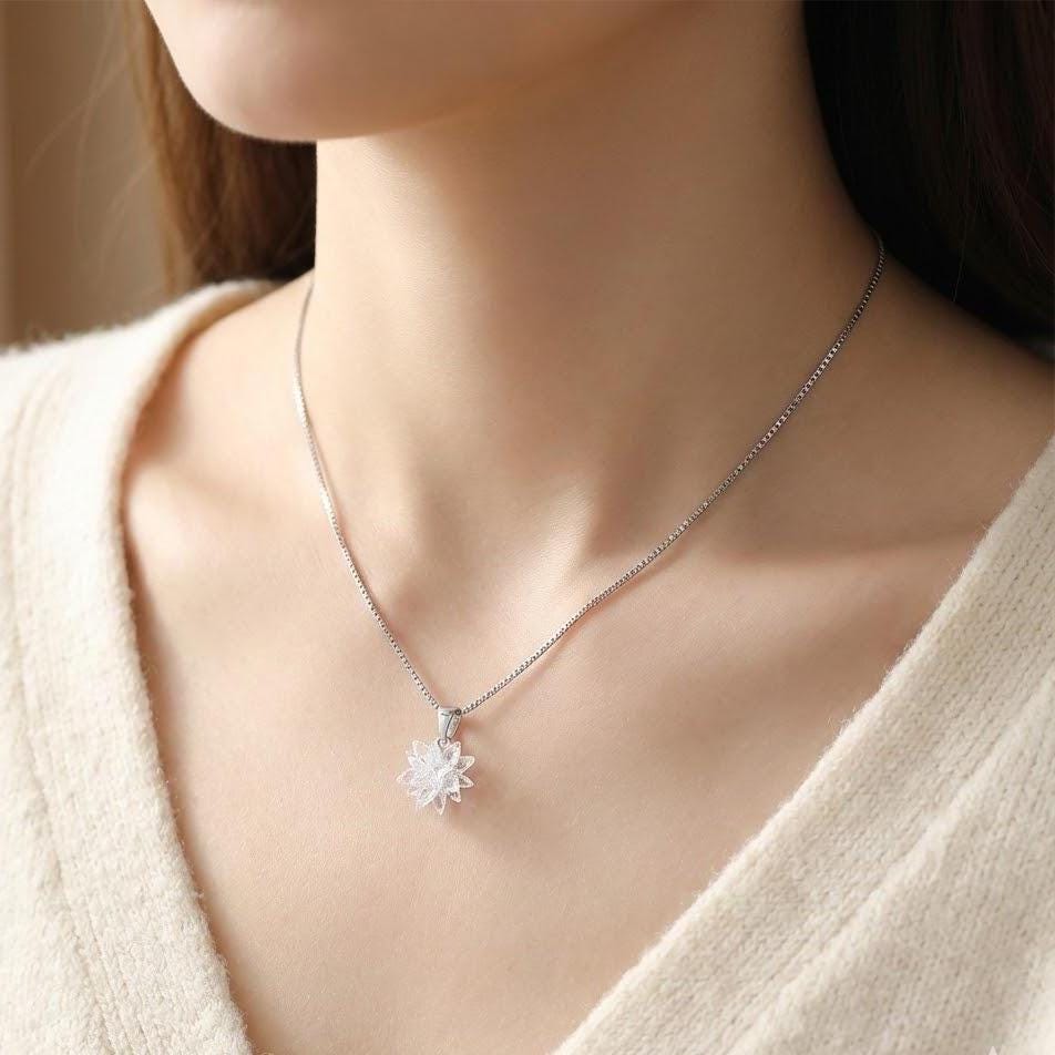 Sterling Silver Ice Snowflake Pendant Necklace Winter Jewelry Gift for Her