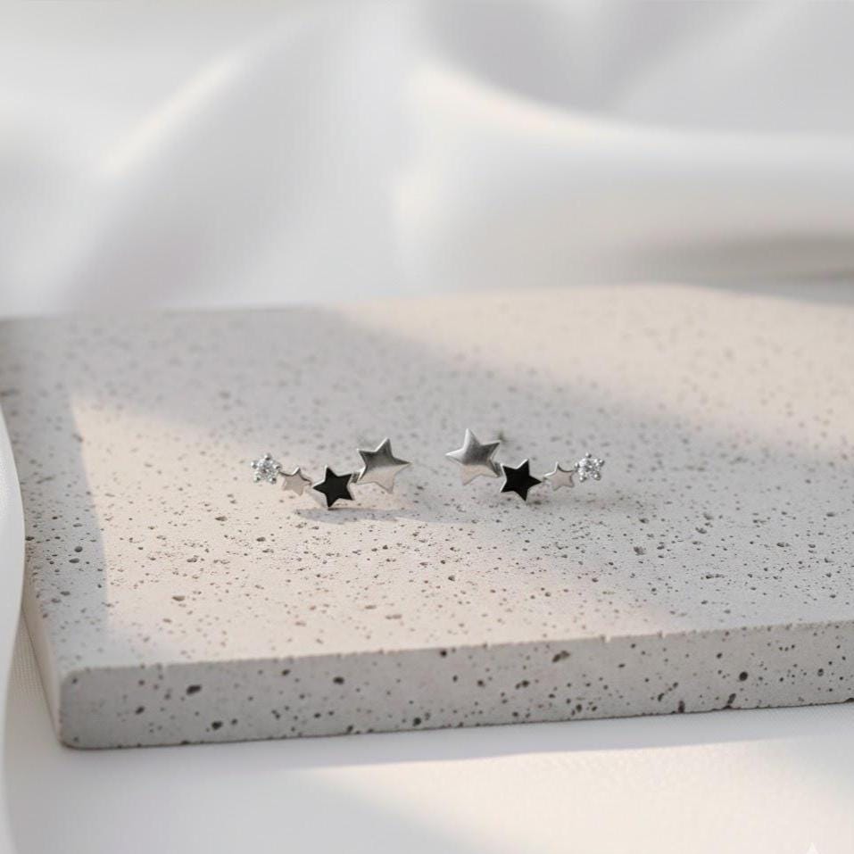 Sterling Silver Crystal Star Linked Stud Earrings