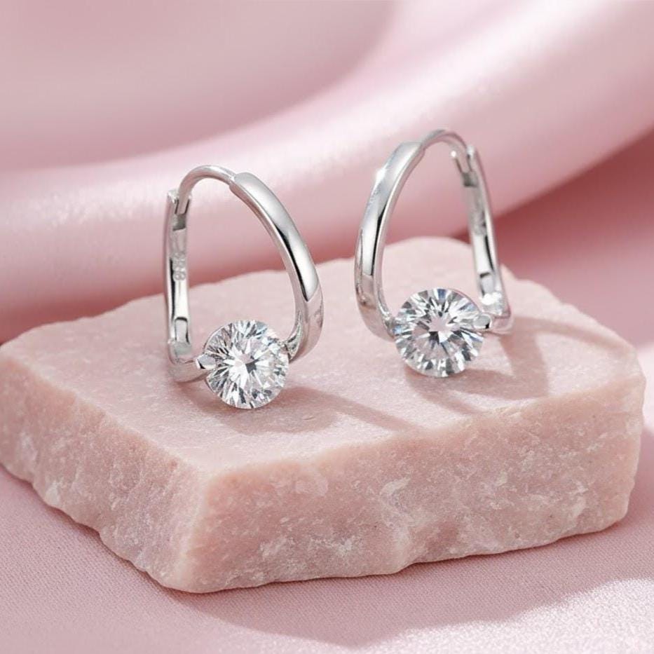 Sterling Silver Elegant Crystal Hoop Earrings