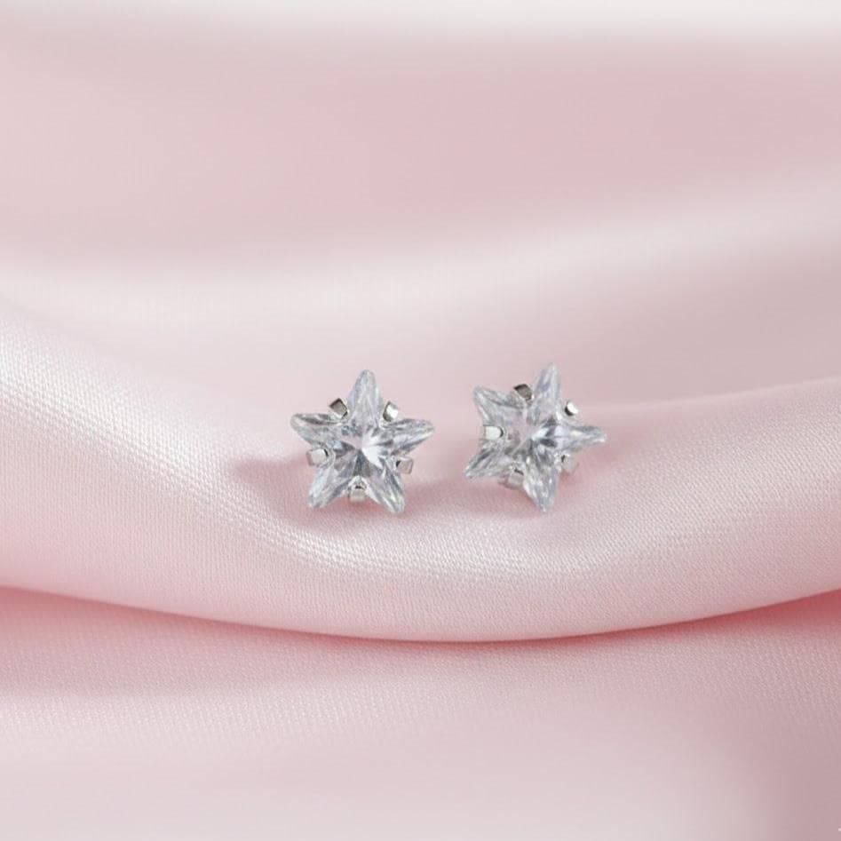 Sterling Silver Crystal Star Stud Earrings