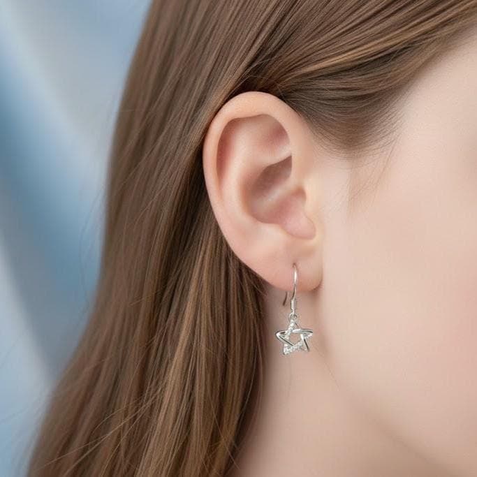Sterling Silver Star Drop Hook Earrings