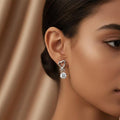 Sterling Silver Open Love Heart Ribbon CZ Drop Dangle Stud Earrings