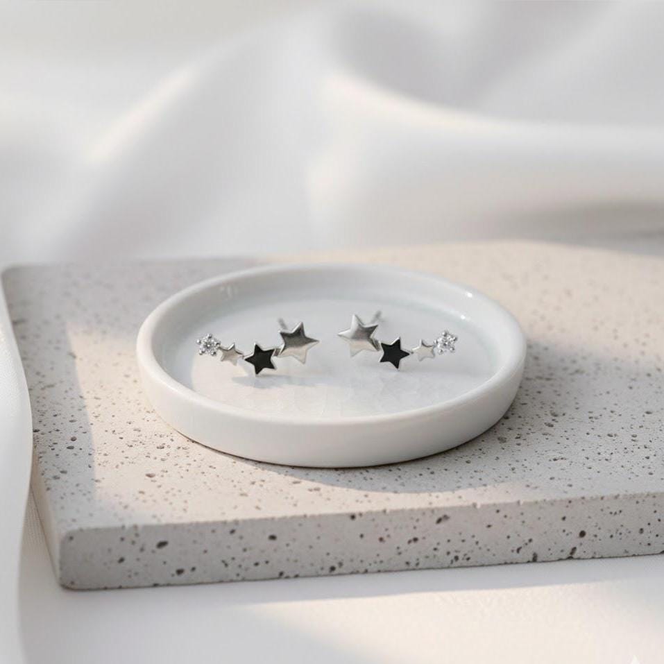 Sterling Silver Crystal Star Linked Stud Earrings