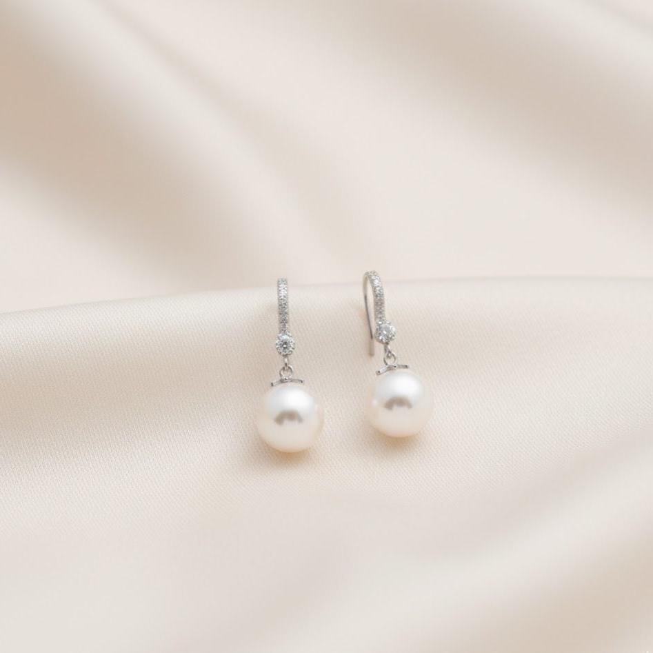 Sterling Silver Crystal Pearl Drop Hook Earrings