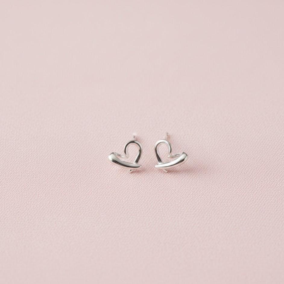 Sterling Silver Hollow Heart Stud Earrings