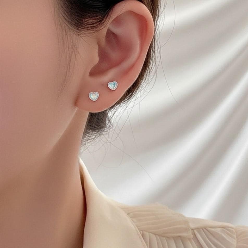 Sterling Silver Heart Moonstone Stud Earrings