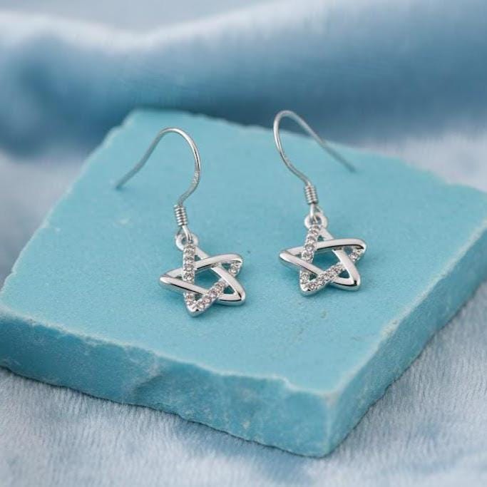 Sterling Silver Star Drop Hook Earrings