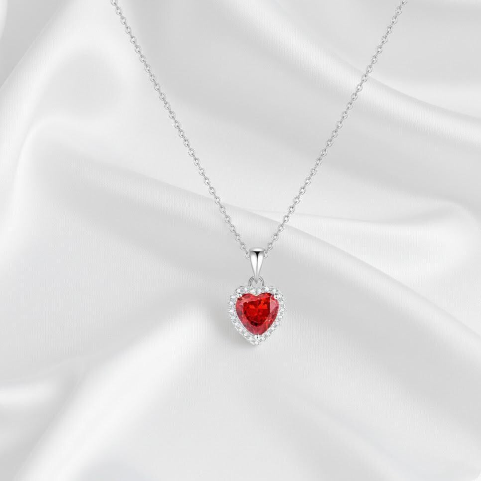 Sterling Silver Red Heart Stone Pendant Necklace