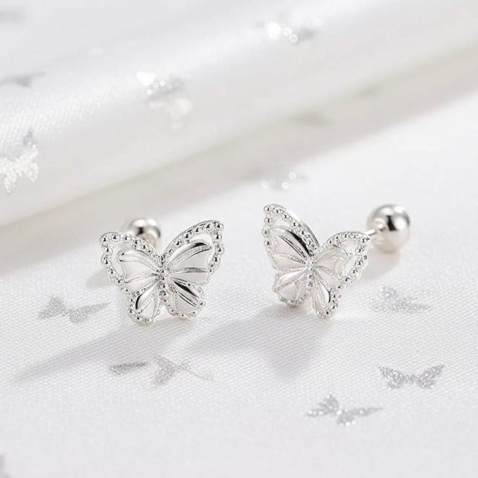Sterling Silver Butterfly Stud Earrings – Dainty Minimalist Earrings for Women