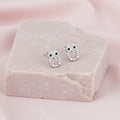 Sterling Silver Owl CZ Gemstone Stud Earrings