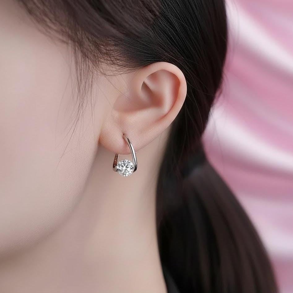 Sterling Silver Elegant Crystal Hoop Earrings