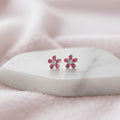 Pink Cherry Blossom Flower Stud Earrings in Sterling Silver